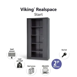 Viking Realspace Draaideurkast Staal 4 Planken Afsluitbaar 920 x 420 x 1,950 mm Zwart