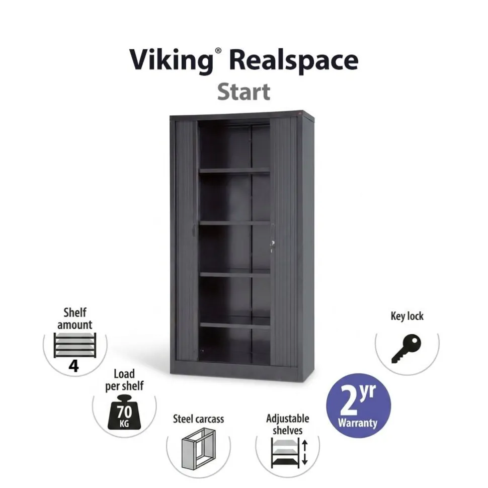 Viking Realspace Draaideurkast Staal 4 Planken Afsluitbaar 920 x 420 x 1,950 mm Zwart