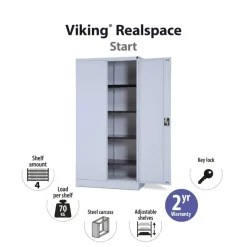 Viking Realspace Draaideurkast Staal 4 Planken Afsluitbaar 920 x 420 x 1,800 mm Licht grijs