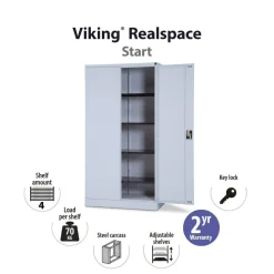 Viking Realspace Draaideurkast Staal 4 Planken Afsluitbaar 920 x 420 x 1,800 mm Grijs