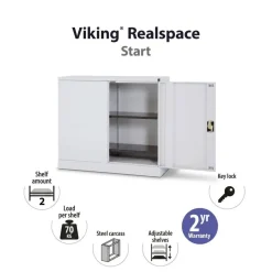 Viking Realspace Draaideurkast Staal 2 Planken Afsluitbaar 1,200 x 420 x 1,000 mm Zilver