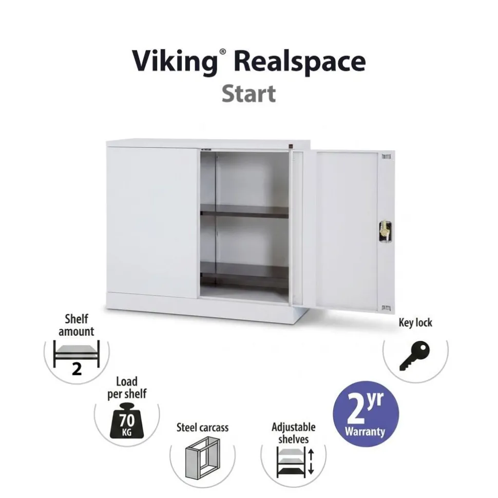 Viking Realspace Draaideurkast Staal 2 Planken Afsluitbaar 1,200 x 420 x 1,000 mm Zilver