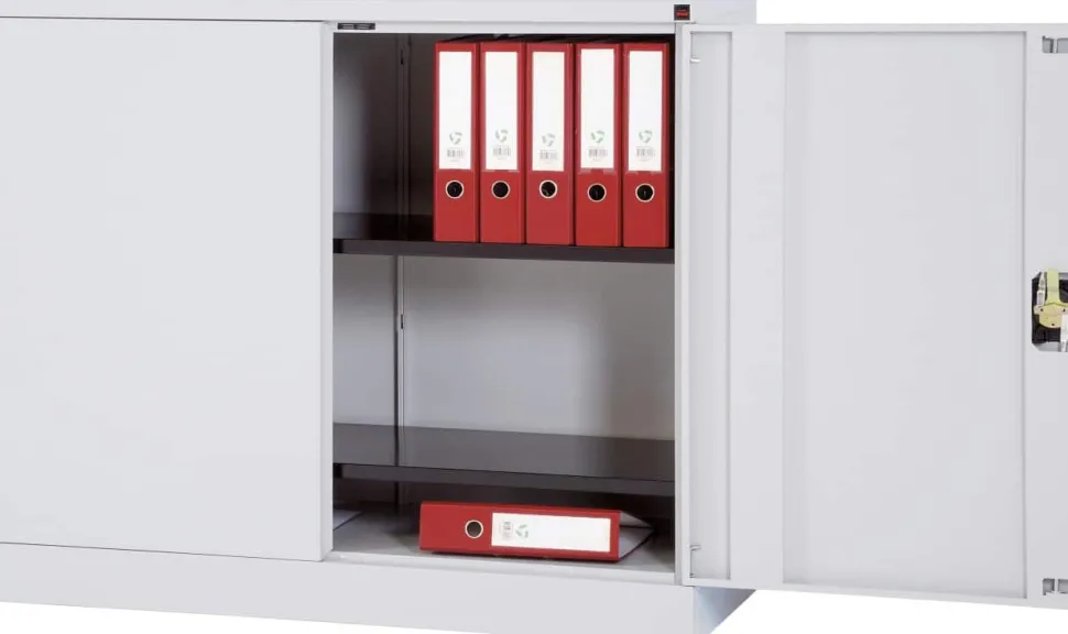 Viking Realspace Draaideurkast Staal 2 Planken Afsluitbaar 1,200 x 420 x 1,000 mm Zilver