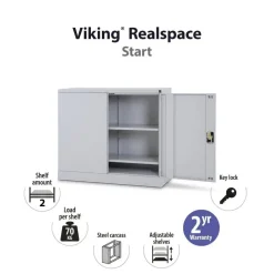 Viking Realspace Draaideurkast Staal 2 Planken Afsluitbaar 1,200 x 420 x 1,000 mm Grijs