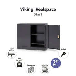 Viking Realspace Draaideurkast Staal 2 Planken Afsluitbaar 1,200 x 420 x 1,000 mm Zwart