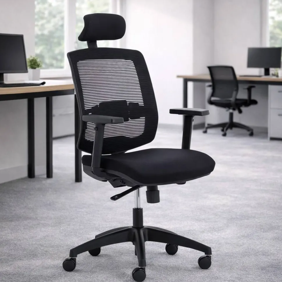 Viking Realspace Malice Bureaustoel Synchroonmechanisme 3D armleuning In hoogte verstelbare zitting Zwart 110 kg 730 x 730 x 1,335 mm