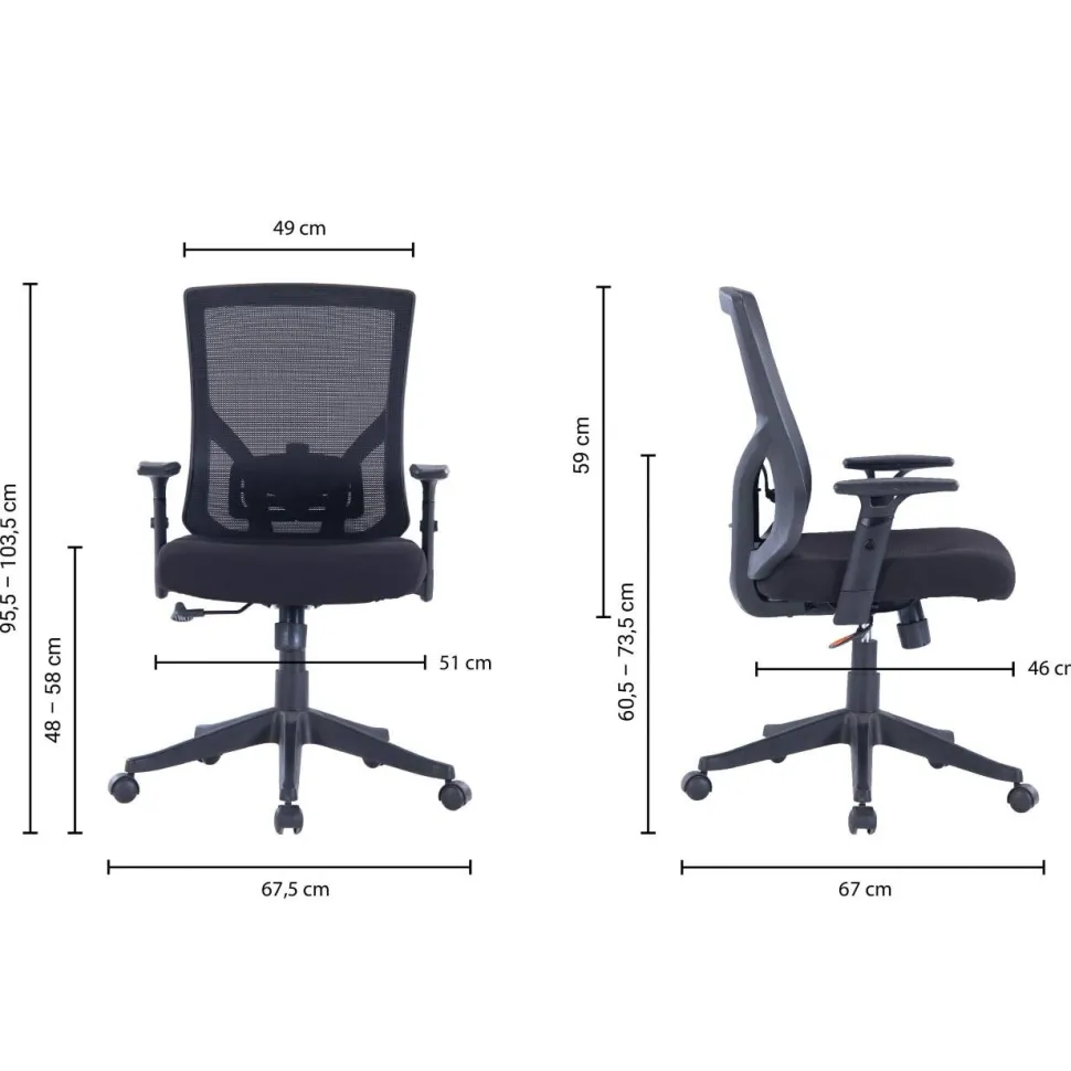 Viking Realspace Vienna Bureaustoel Basismechanisme Mesh In hoogte verstelbare armleuning In hoogte verstelbare zitting Zwart 110 kg 675 x 670 x 1,035 mm