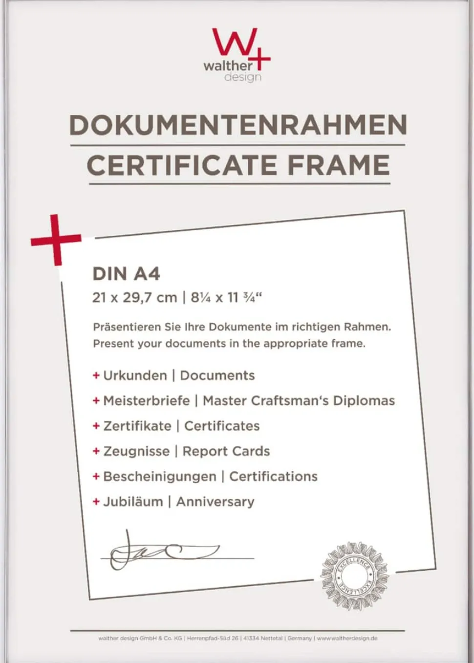 walther design A4 Fotolijst Zilver KV130S 22,2 (B) x 1,4 (D) x 31 (H) cm KV130S