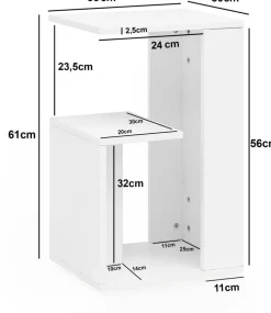 WOHNLING Bijzettafel Wit 350 x 300 x 610 mm