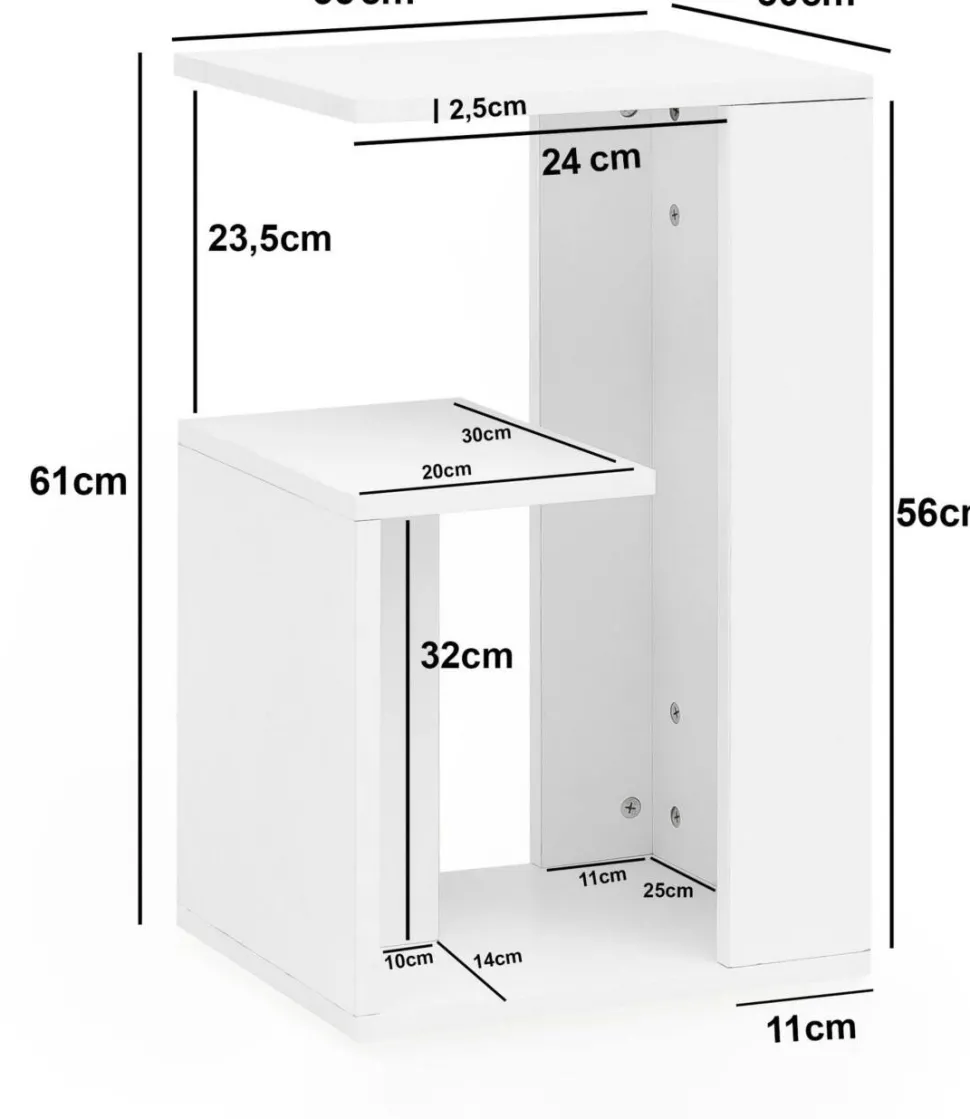 WOHNLING Bijzettafel Wit 350 x 300 x 610 mm