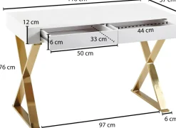 WOHNLING Bureau WL6.314 Goud, Wit 118 x 76 x 57 cm
