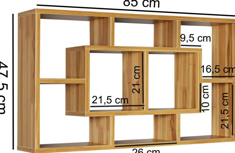 WOHNLING Spaanplaat Wandplank 8 850 x 160 x 475 mm Bruin Beuken